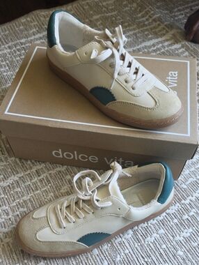 Dolce Vita Kids Cream Sneakers with Teal Accents